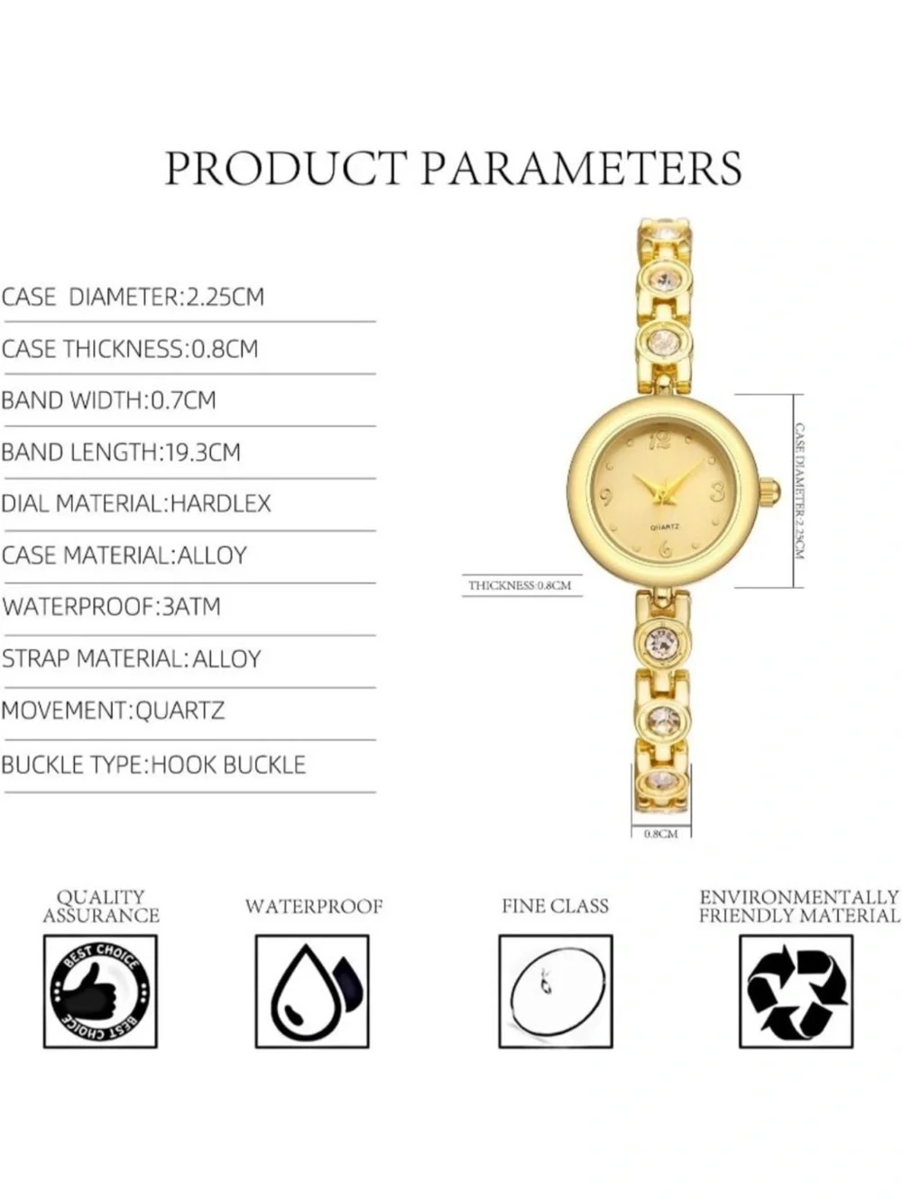 Women's All Gold Small Thin Analog Quartz Bracelet Dainty Waterproof Wrist Watch